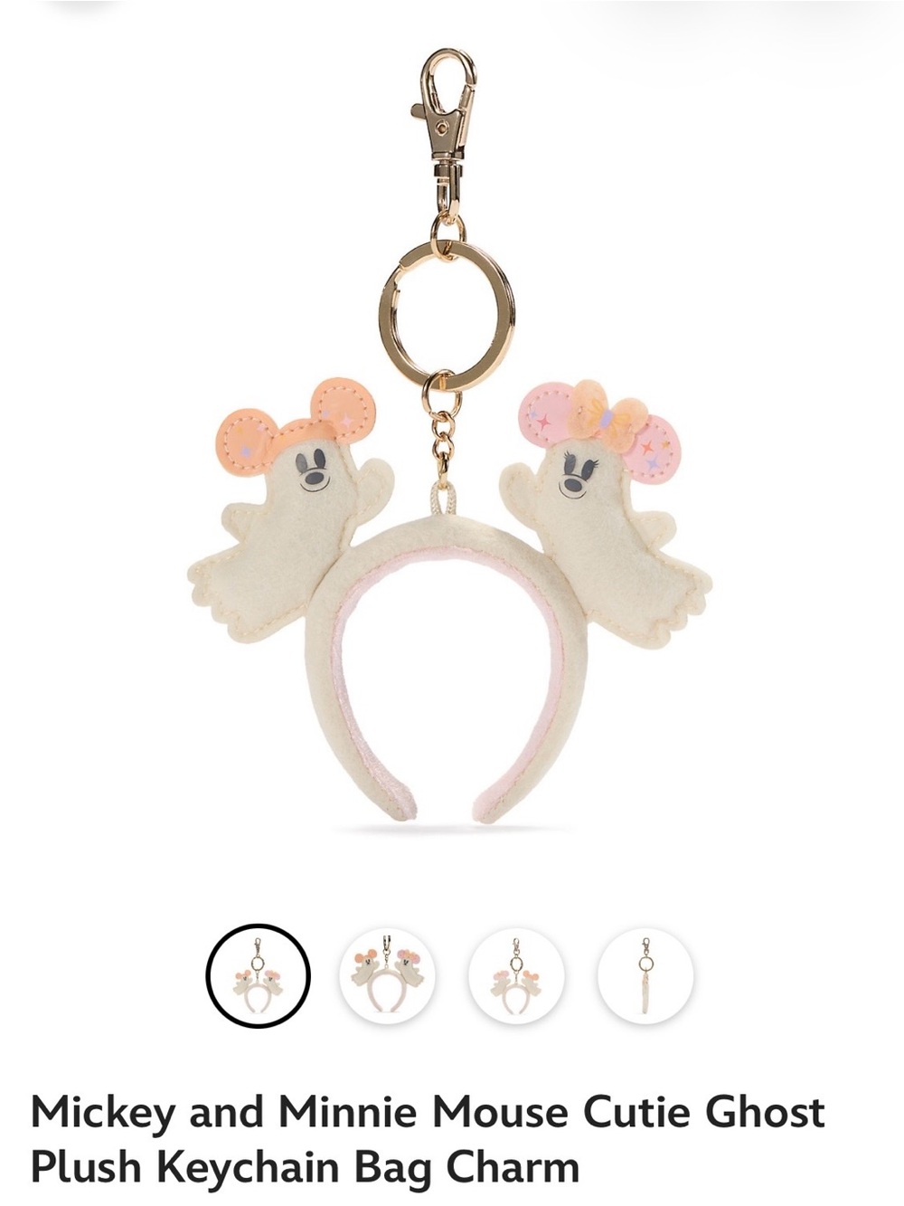 Disney Mickey & Minnie Ghost Headband Plush Keychain - Pink & Cream